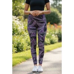 K-DEER Purple Abstract Print High Waist Athletic Leggings Size S
